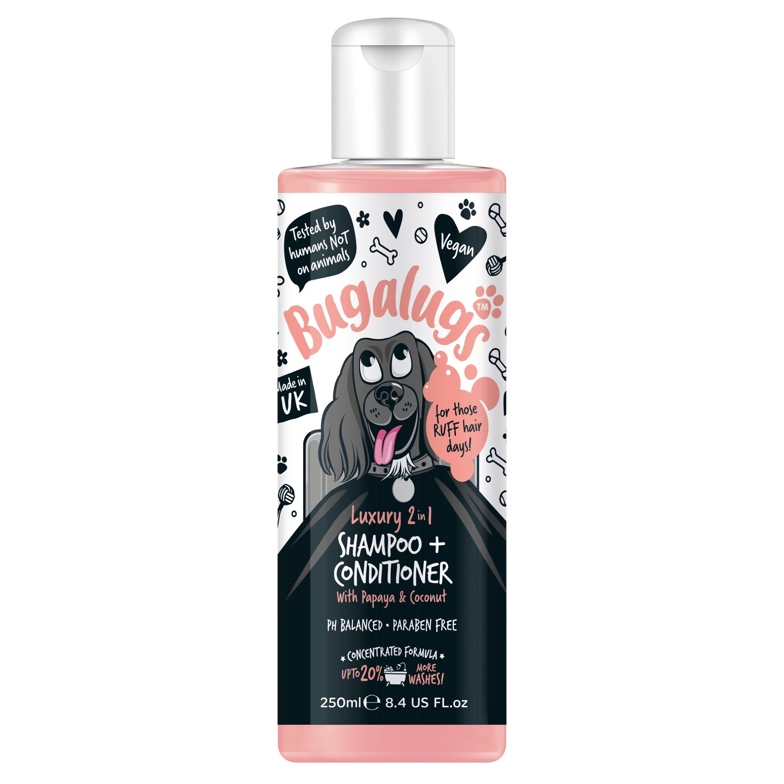 Bugalugs luxury 2-in-1 papaya and coconut dog shampoo 250ml