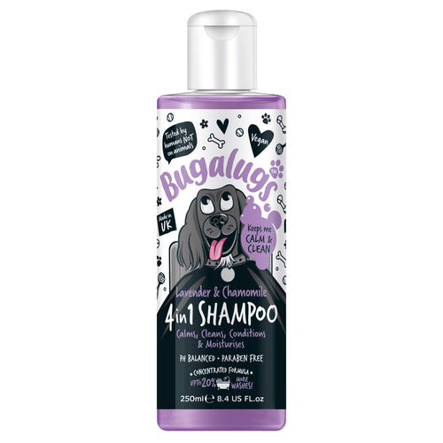 Bugalugs 4-in-1 lavender and chamomile dog shampoo 250ml UK made