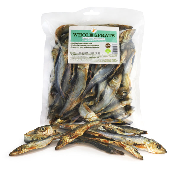 JR Pet Products dried whole Baltic sprats 200g natural omega-3 dog treats