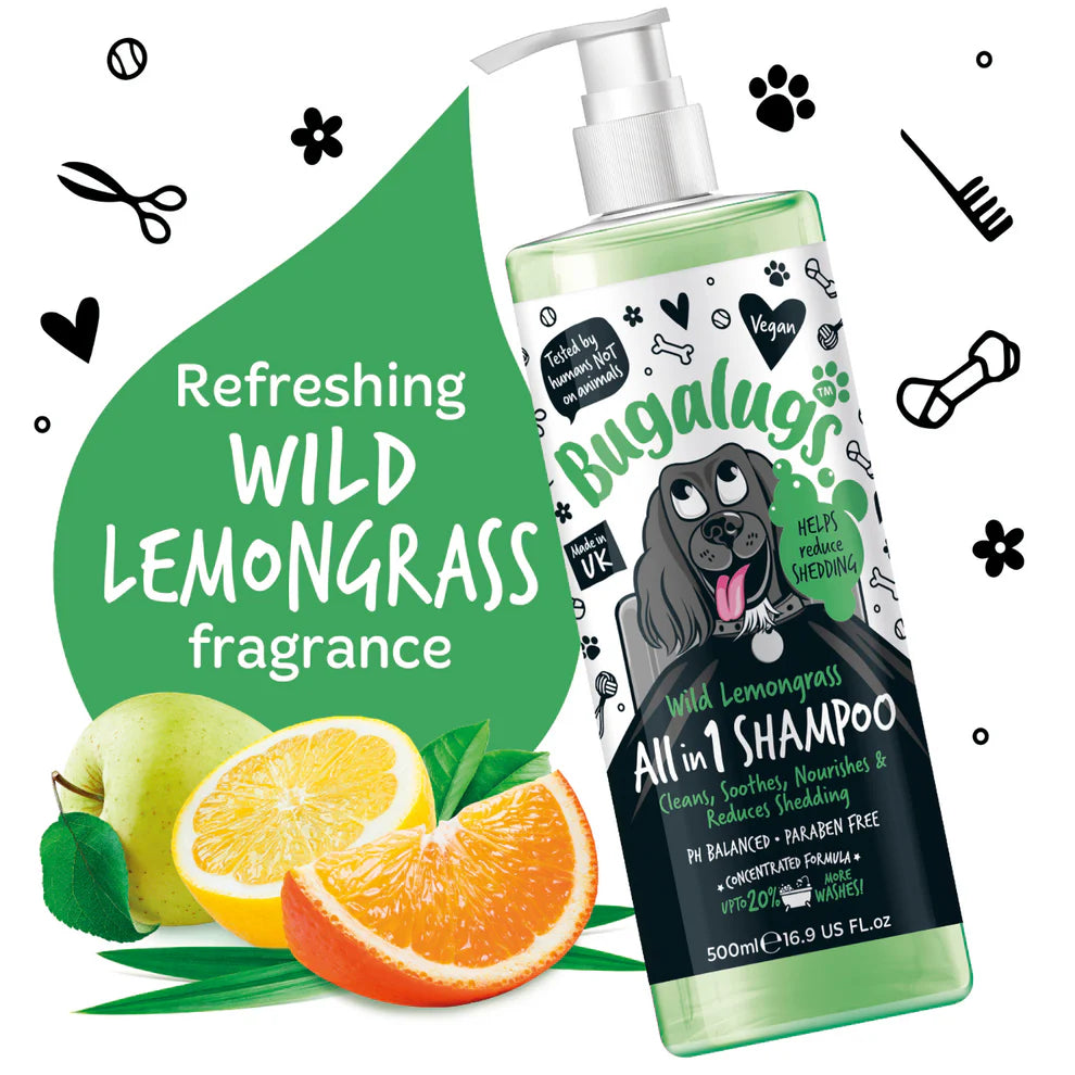 Bugalugs Wild Lemongrass All-in-1 Dog Shampoo with Shed Control