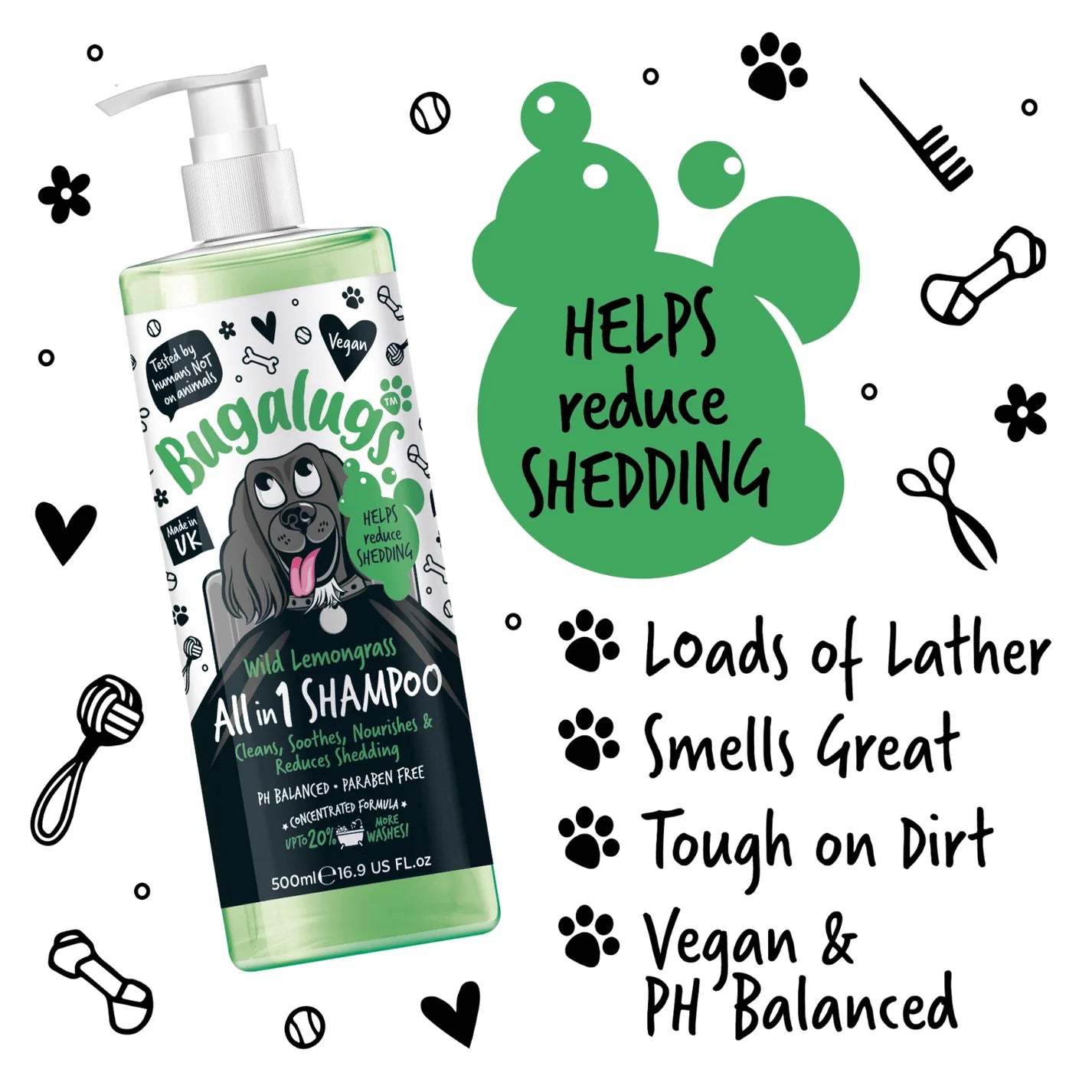 Bugalugs Wild Lemongrass All-in-1 Dog Shampoo with Shed Control